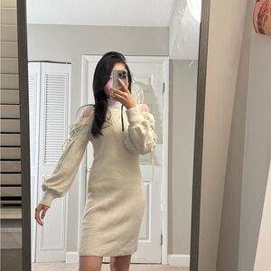 Aritzia Cream Long Sleeve Cold Shoulder Dress